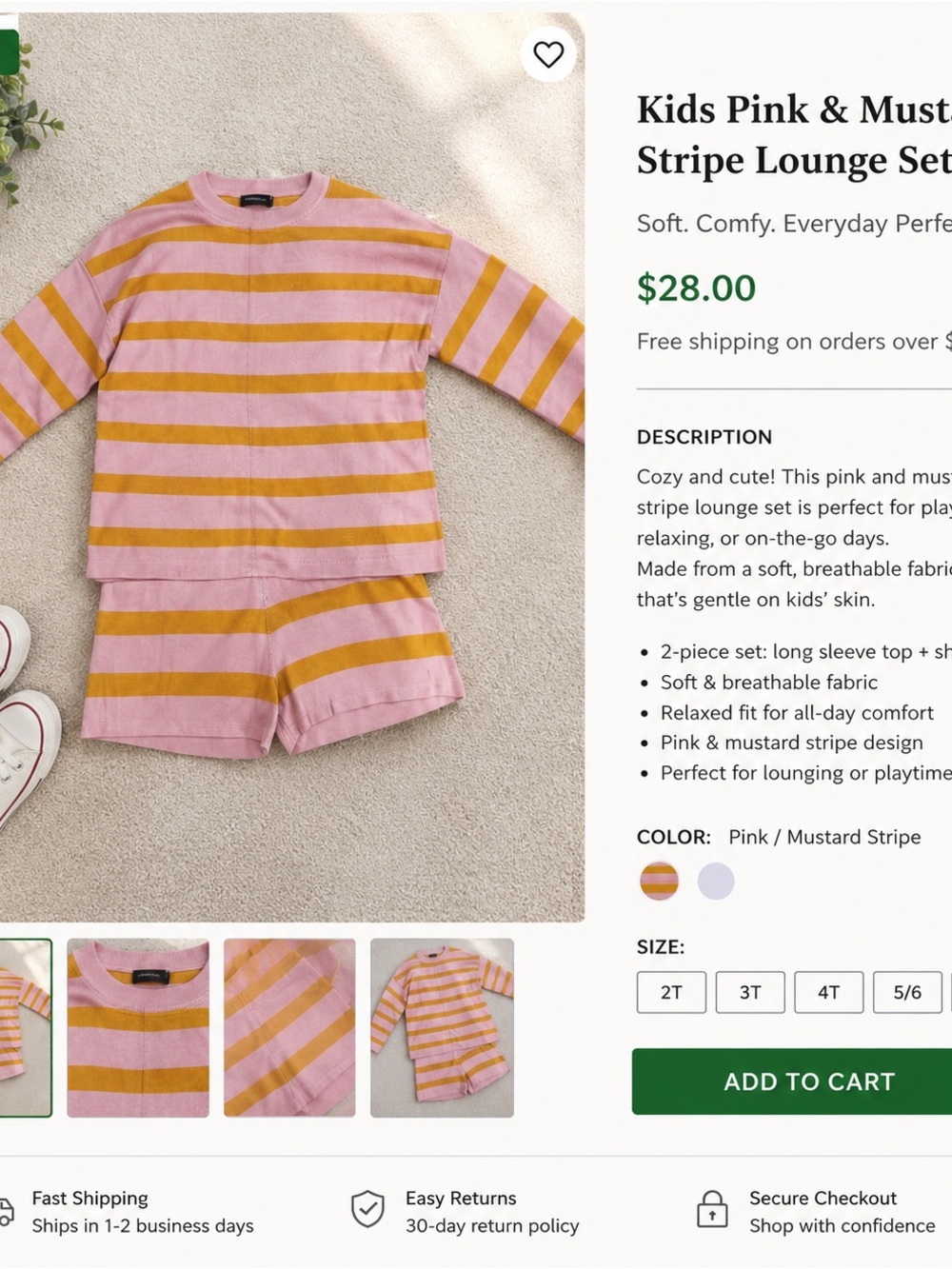NWT Pink & Mustard Striped Knit Set 2-Piece Sweater & Shorts Matching Set M